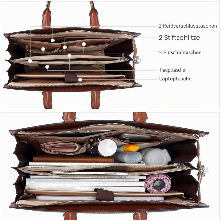 BOSTANTEN Damen Aktentaschen Leder Laptop Schultertasche 15.6 Zoll Frauen Arbeitstasche Businesstasc