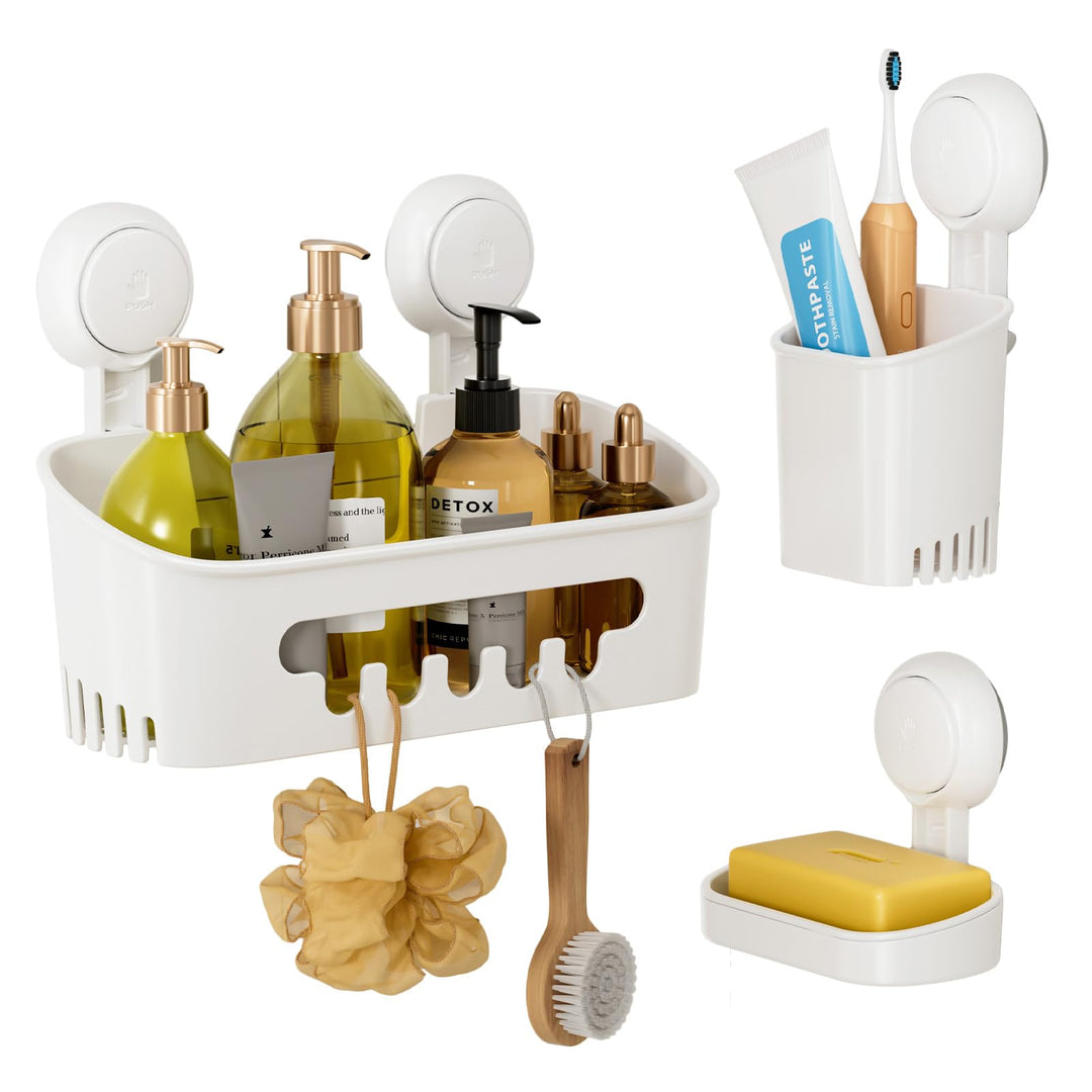 LEVERLOC Duschablage ohne Bohren mit Saugnapf Stabiles Badezimmer Regal aus Edelstahl, Wasserdicht &