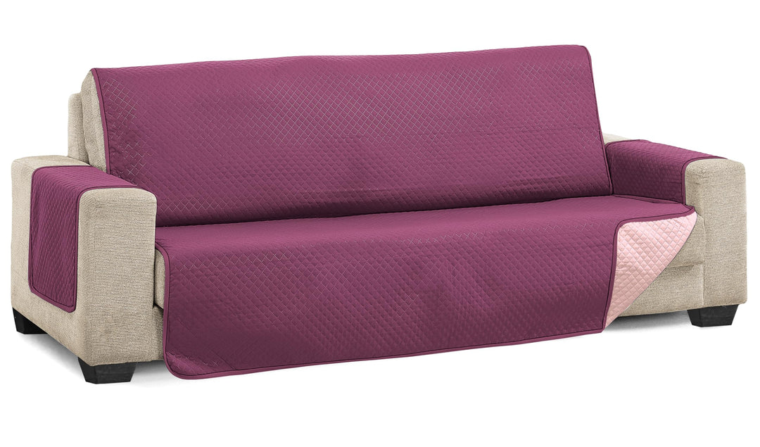 Martina Home Sofaüberwurf, gesteppt, Aubergine/Lachs, 3-Sitzer Diamond