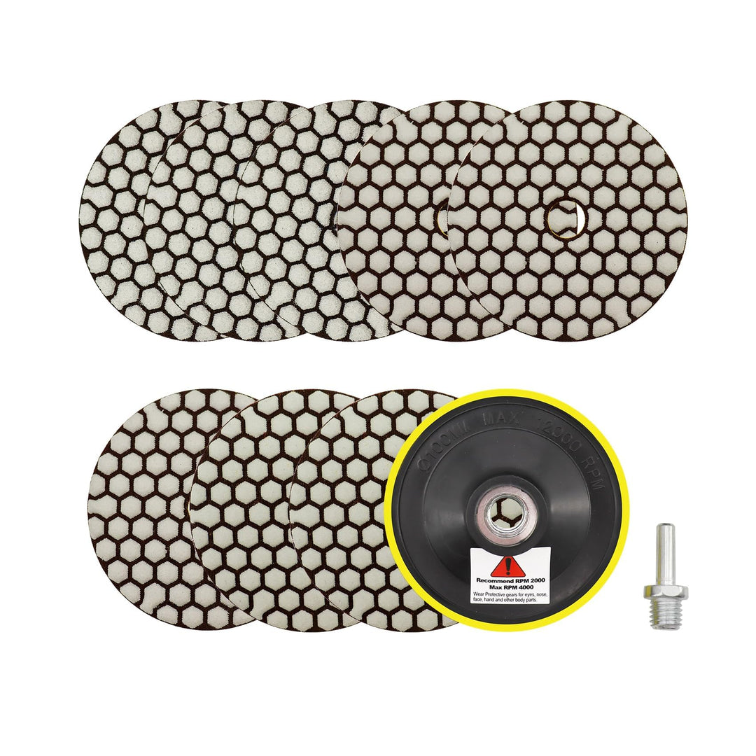 Trocken Diamant Polierpad 100mm 8 Stücke Körnung 50x3/100x3/200x2 Polierscheiben mit M14 Stützteller