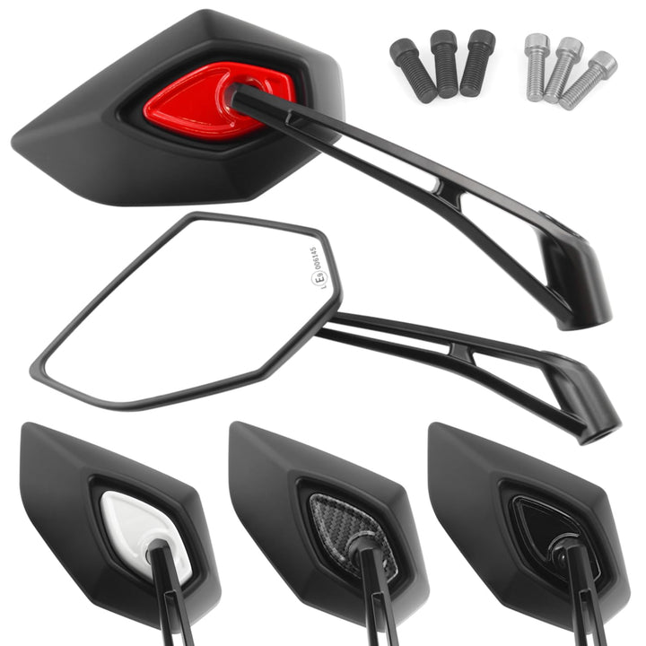 Area1 Universal Motorrad Rückspiegel Paar e-geprüft 2x M10 Rechtsgewinde + Linksgewindeadapter, komp