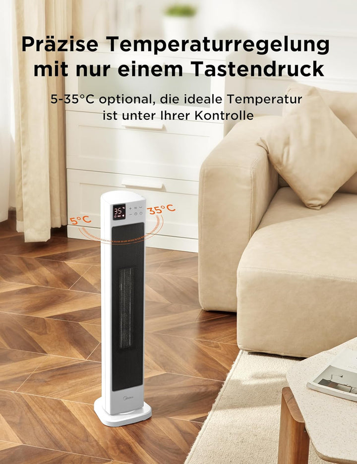 Midea NTH20-22GR(WH) Heizlüfter Energiesparend Leise mit Fernbedienung,PTC 2000 Watt Keramik Heizlüf