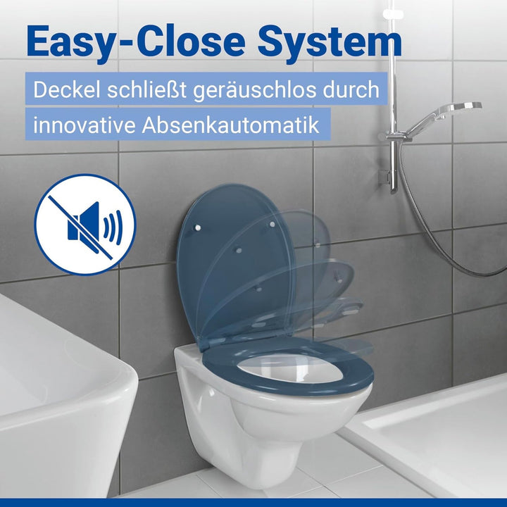 WENKO WC-Sitz Samos Slate-Blue, hygienischer Toilettensitz mit Absenkautomatik, mit Fix-Clip Hygiene