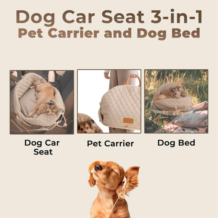 Hundeautositz für kleine Hunde - 3-in-1 Reisetasche, Booster & Hundebett fürs Auto - Waschbare, ruts