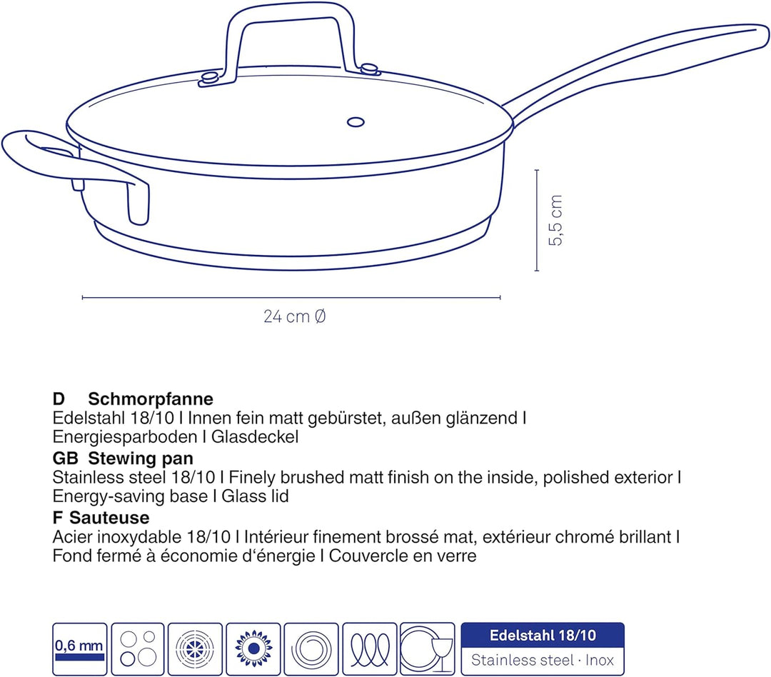 Kela 10185 Flavoria Schmorpfanne, 18/8 Stainless Steel, Rostfrei, Schmorpfanne