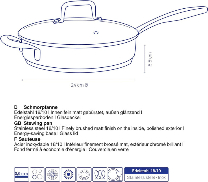 Kela 10185 Flavoria Schmorpfanne, 18/8 Stainless Steel, Rostfrei, Schmorpfanne