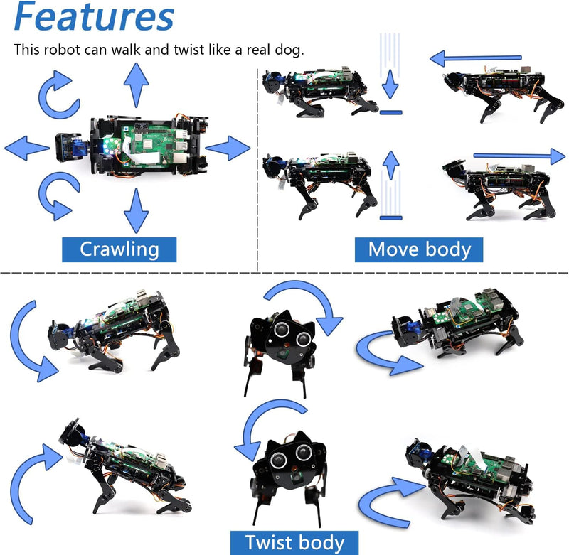 Freenove Robot Dog Kit for Raspberry Pi 4 B 3 B+ B A+, Walking, Self Balancing, Ball Tracing, Face R