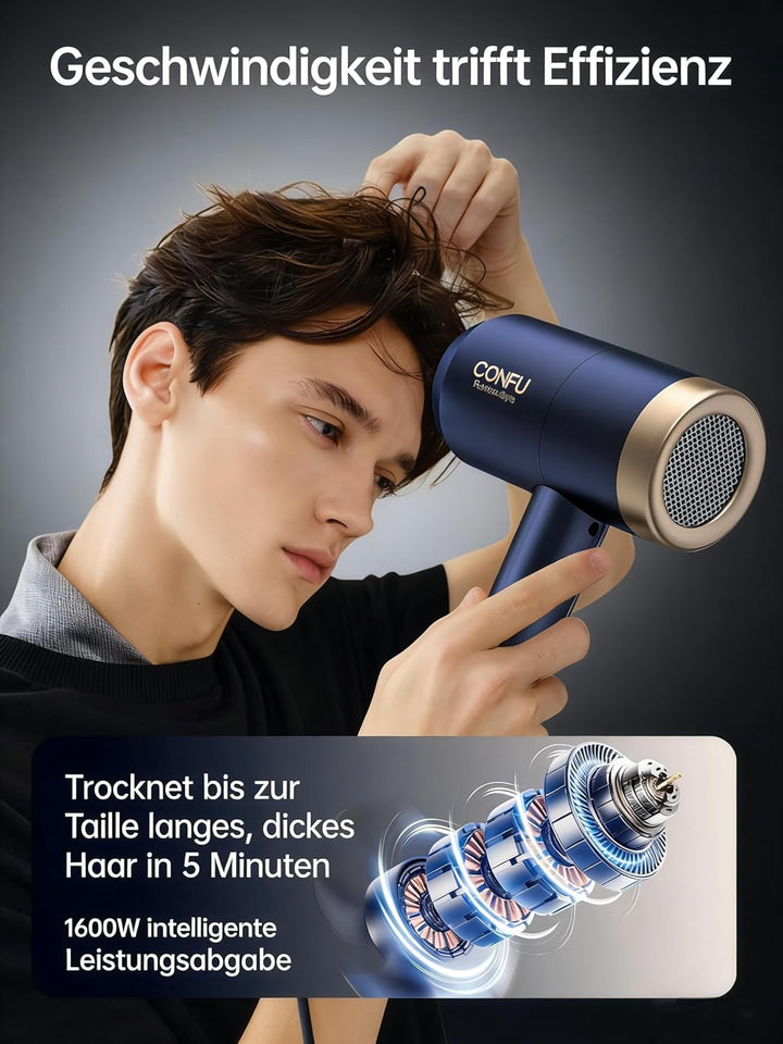 Föhn Ionen Haartrockner, Schnell trocknender Haartrockner 1800W Föhn mit Diffusor 3 Temperaturen & U