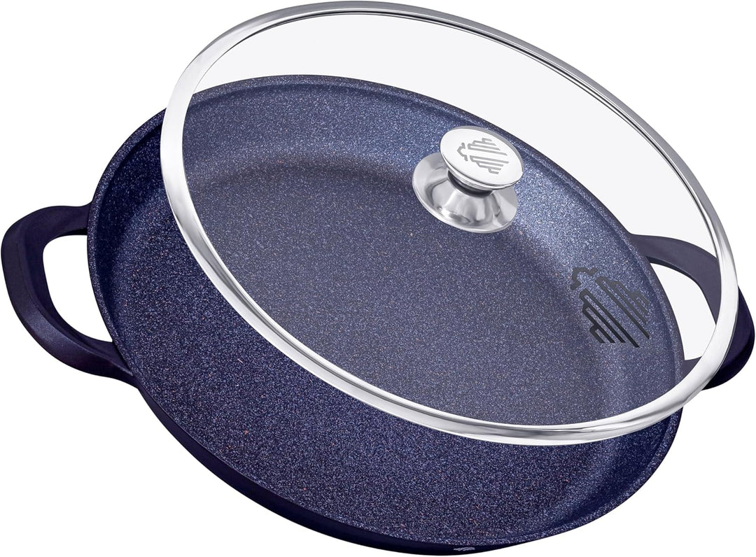 INTIGNIS Paella Pfanne Mit Glasdeckel, Keramikbeschichtung GREBLON®, Aluminium Paellapfanne 36 cm, I