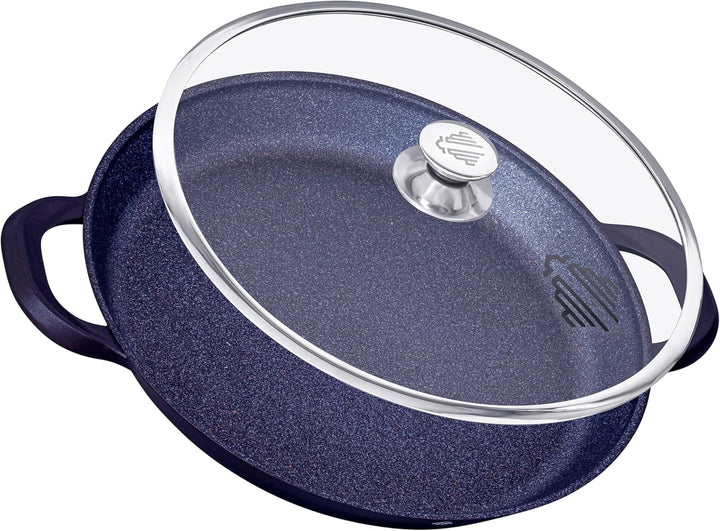 INTIGNIS Paella Pfanne Mit Glasdeckel, Keramikbeschichtung GREBLON®, Aluminium Paellapfanne 36 cm, I