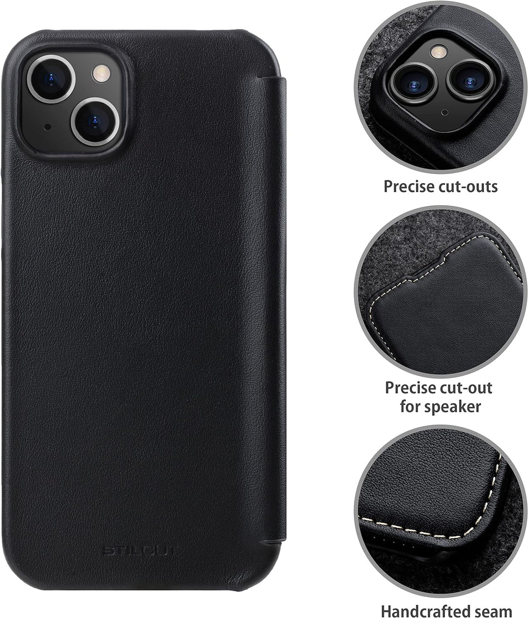 STILGUT Book Case kompatibel mit iPhone 14 Plus (6.7") Hülle aus Leder zum Klappen, Klapphülle, Hand