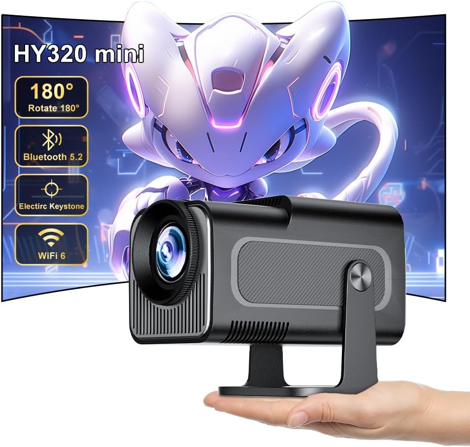 【HY320 Mini】Beamer Full HD Unterstützt 4K,Android Beamer Outdoor Handy,Portable Heimkino Mini Projek