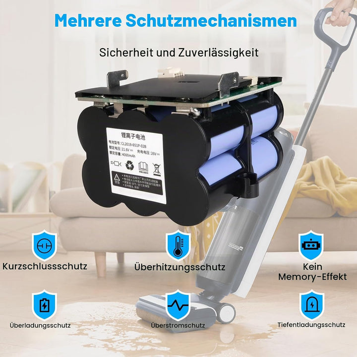 21,6V 4000mAh Ersatzakku Kompatibel mit Tineco Floor One S5 PRO 2, Floor ONE S5 Smart, S5 Steam Stau