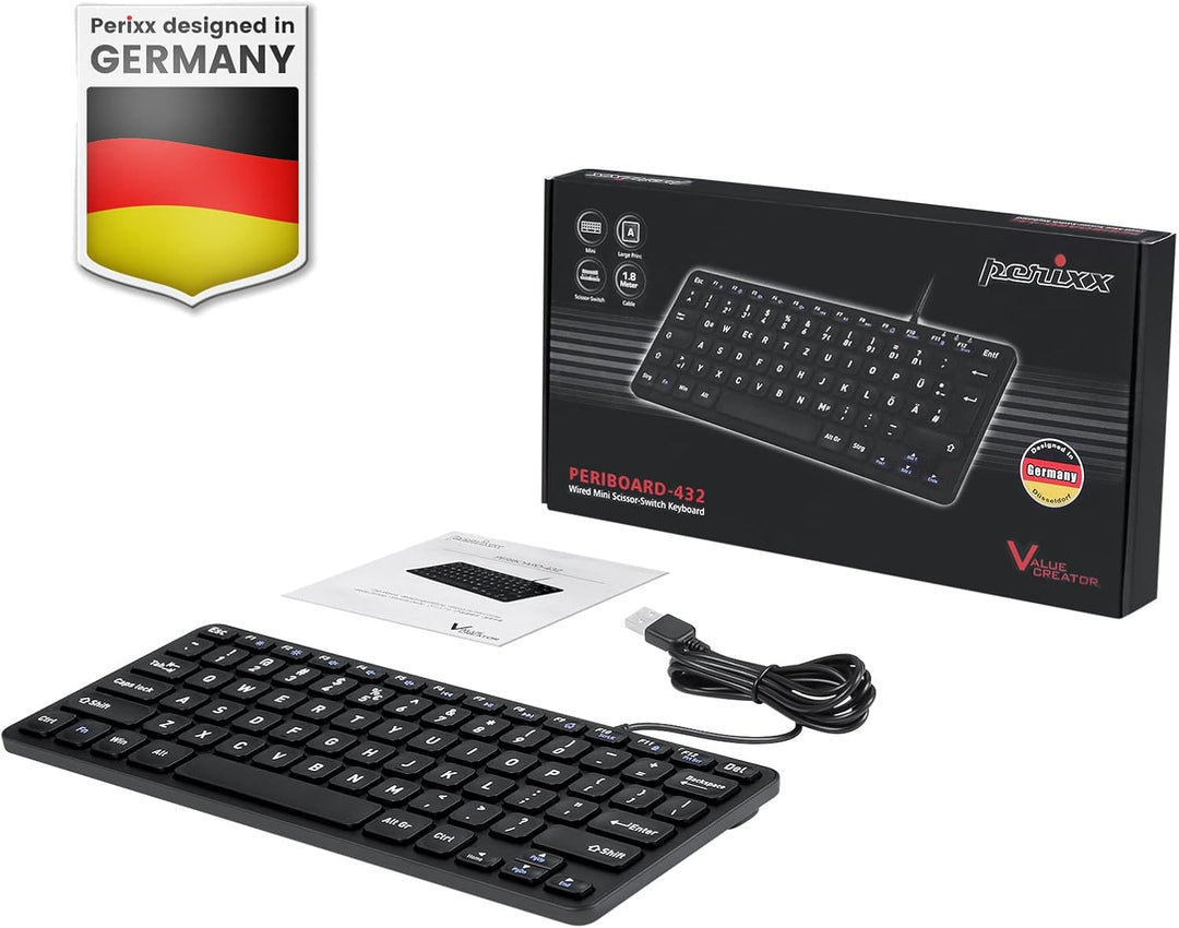 Perixx PERIBOARD-432 Wired Mini USB Keyboard - X Type Scissor Keys - Big Print Keys - US English QWE