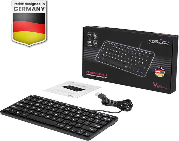 Perixx PERIBOARD-432 Wired Mini USB Keyboard - X Type Scissor Keys - Big Print Keys - US English QWE