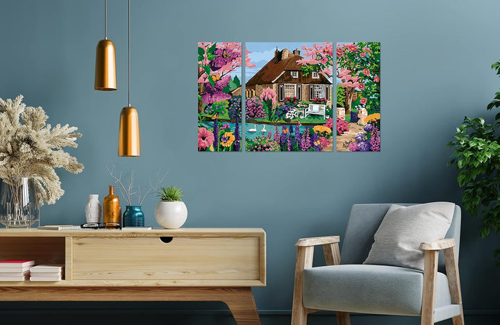 Ravensburger CreArt 23550 - Zauberhaftes Cottage - Triptychon Malen nach Zahlen Erwachsene, DIY Mals