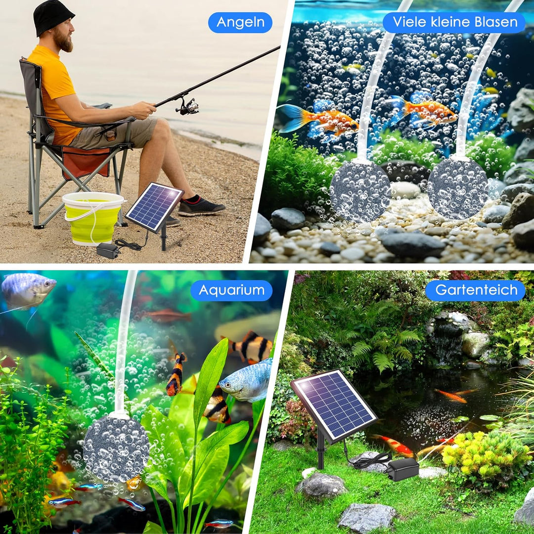 GuKKK Solar Sauerstoffpumpe, 6W Solar Teichbelüfter, Solar Luftpumpe Aquarium Oxygenator, Oxygenator