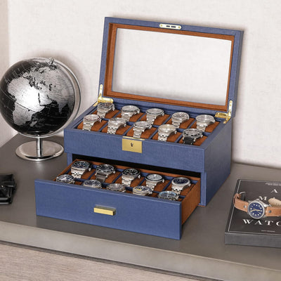 ROTHWELL Uhrenbox aus Leder mit 20 Fächern, luxuriöses Uhrengehäuse, Schmuck-Organizer, verschliessb