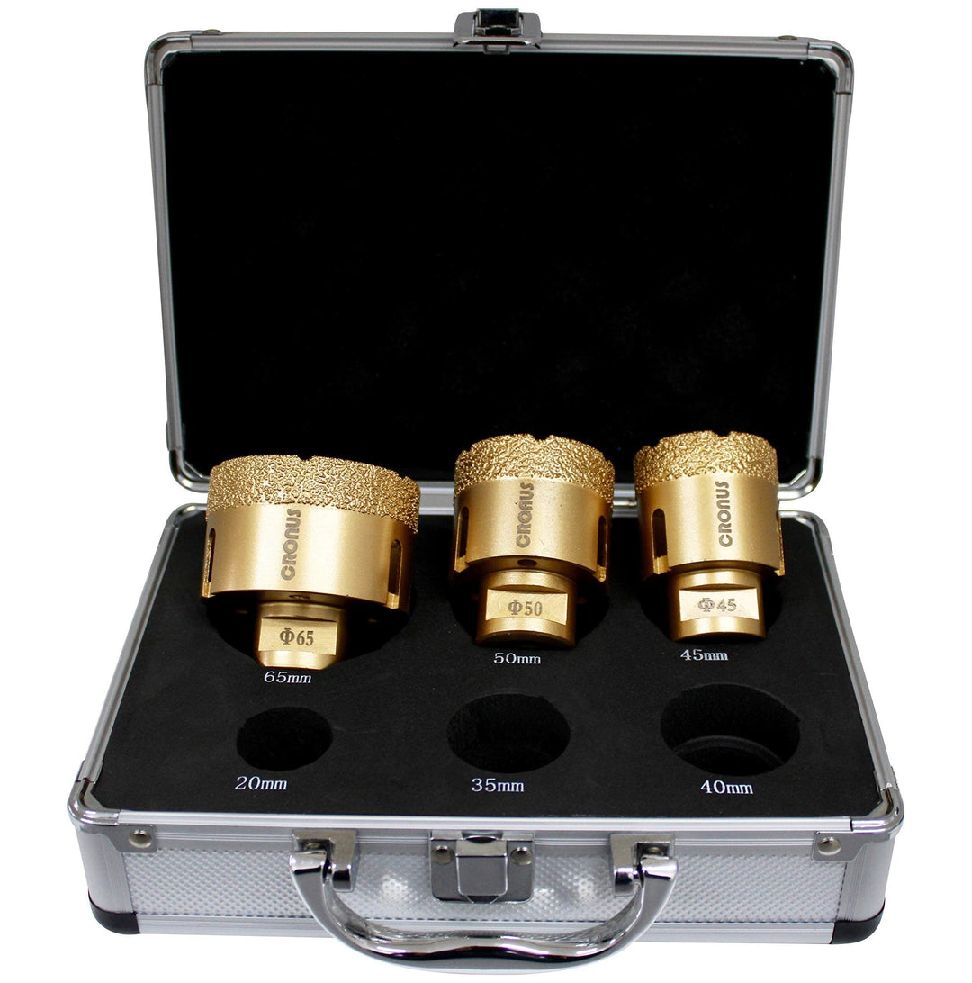 Premium Diamantbohrer CRONUS M14 10mm-65mm Bohrkrone Fliesenbohrer trocken (Set Etui - 6Stk), Set Et