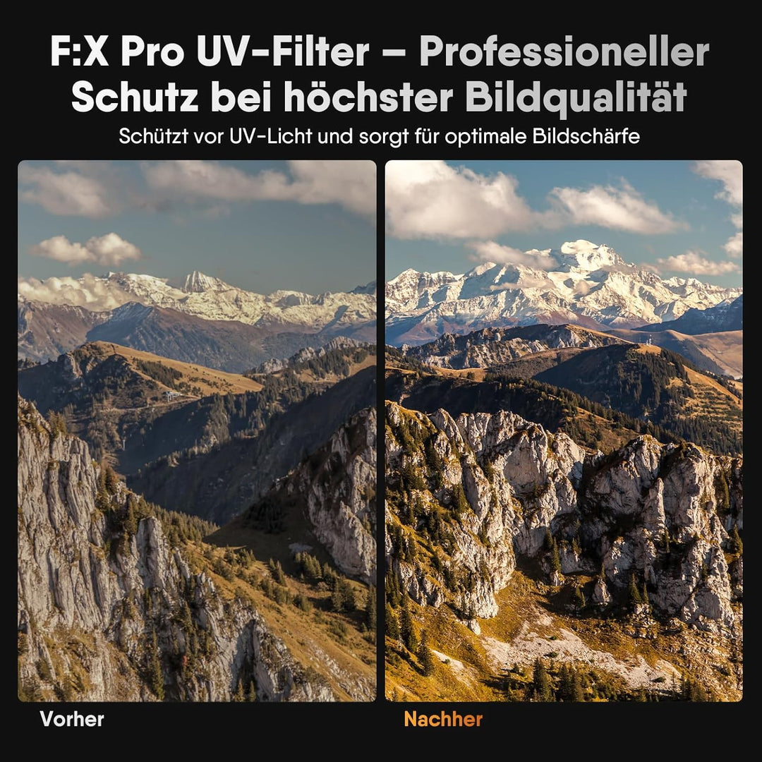 Rollei F:X Pro Rundfilter (82 mm, UV-Filter) Schraubfilter aus Gorilla®* Glas mit hoher Farbtreue un