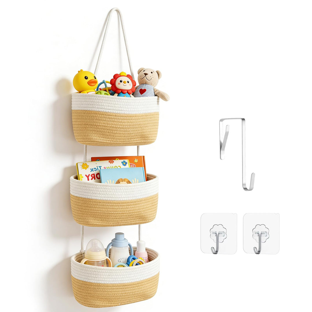 OJTOJT Hängender Organizer, Hängeorganizer Mit Haken, Wand Hängen Tasche Zum3-Tier, Hängeregal Stoff
