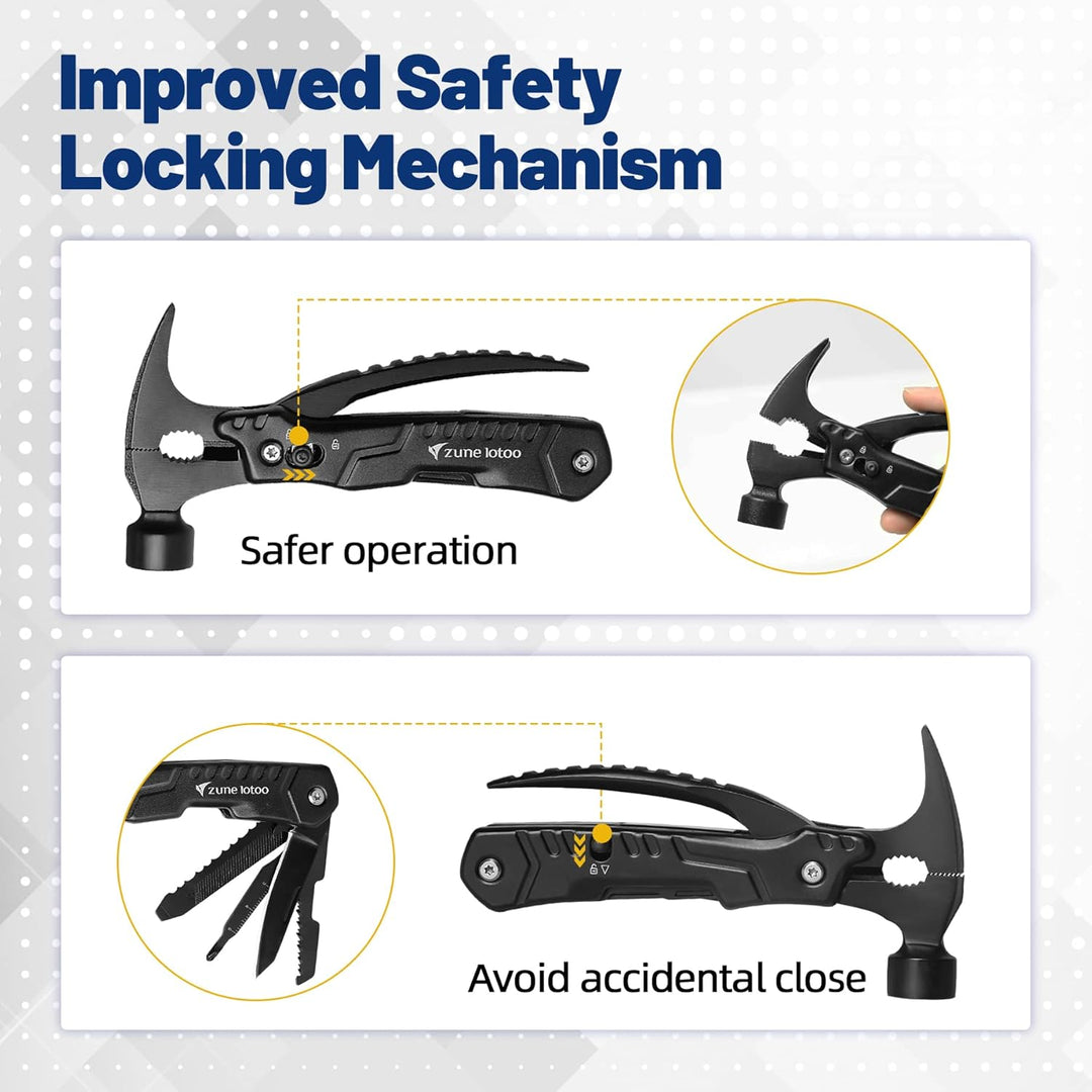 Zune Lotoo Multitool Camping Hammer, 14 in 1 Tragbares Multitool Werkzeug aus Edelstahl, Survival Mu