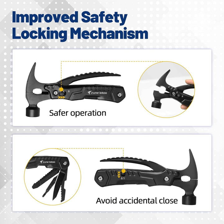 Zune Lotoo Multitool Camping Hammer, 14 in 1 Tragbares Multitool Werkzeug aus Edelstahl, Survival Mu