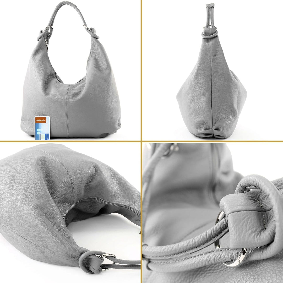 modamoda de 337 Damen Leder Schultertasche Shopper Large handmade in Italy Blauviolett-metallic, Bla