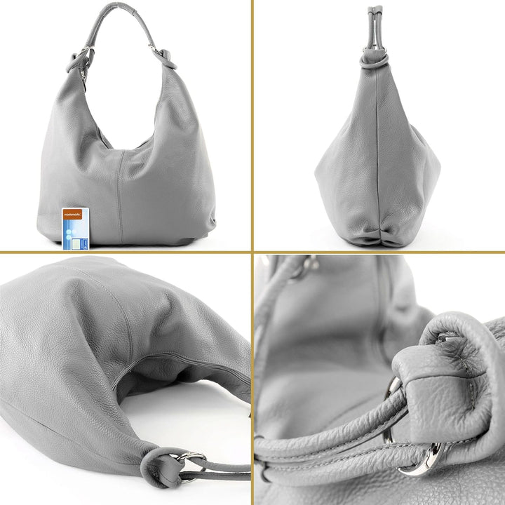 modamoda de 337 Damen Leder Schultertasche Shopper Large handmade in Italy Blauviolett-metallic, Bla