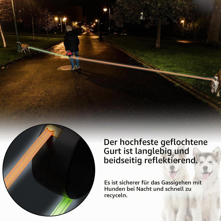 Doppelleine für 2 Hunde - Flexible Einziehbare Hundeleine Mit LED Licht, 3m, Ausziehbar Mit Bequemem