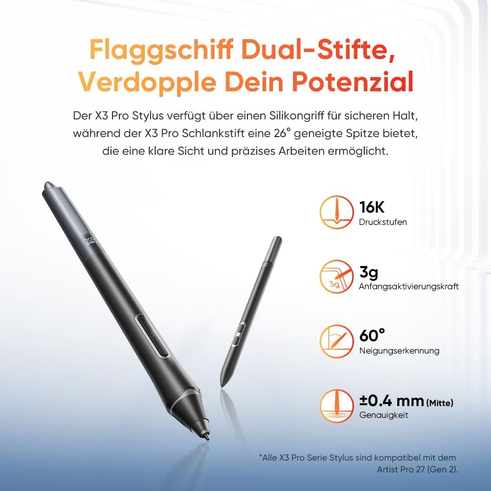 XPPen Artist Pro 27 (Gen 2) 4K UHD Grafiktablett mit Display 26,9 Zoll, 120Hz Zeichentablett für PC