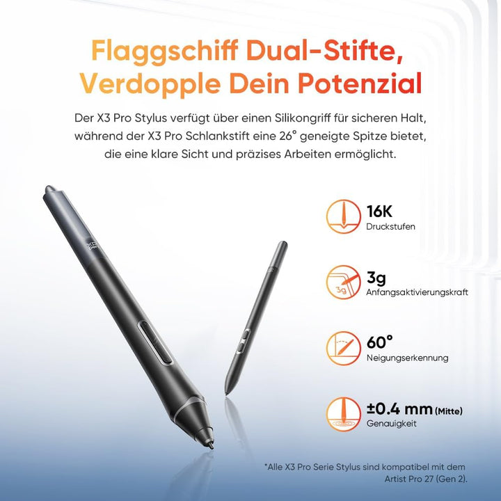 XPPen Artist Pro 27 (Gen 2) 4K UHD Grafiktablett mit Display 26,9 Zoll, 120Hz Zeichentablett für PC
