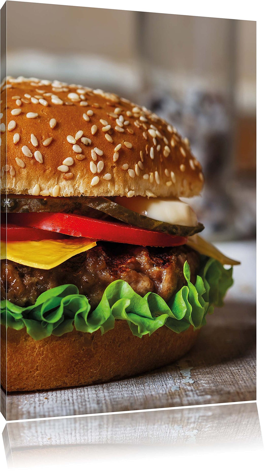 Pixxprint Burger Hamburger Cheesburger Käse Fast Food, Format: 100x70 auf Leinwand, XXL riesige Bild