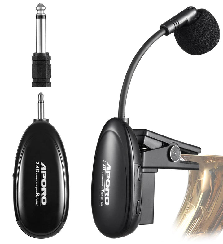 VOEMPHI 2.4G Drahtloses Saxophon Mikrofon Clip auf Musikinstrumente Mikrofon, Drahtloser Empfänger u