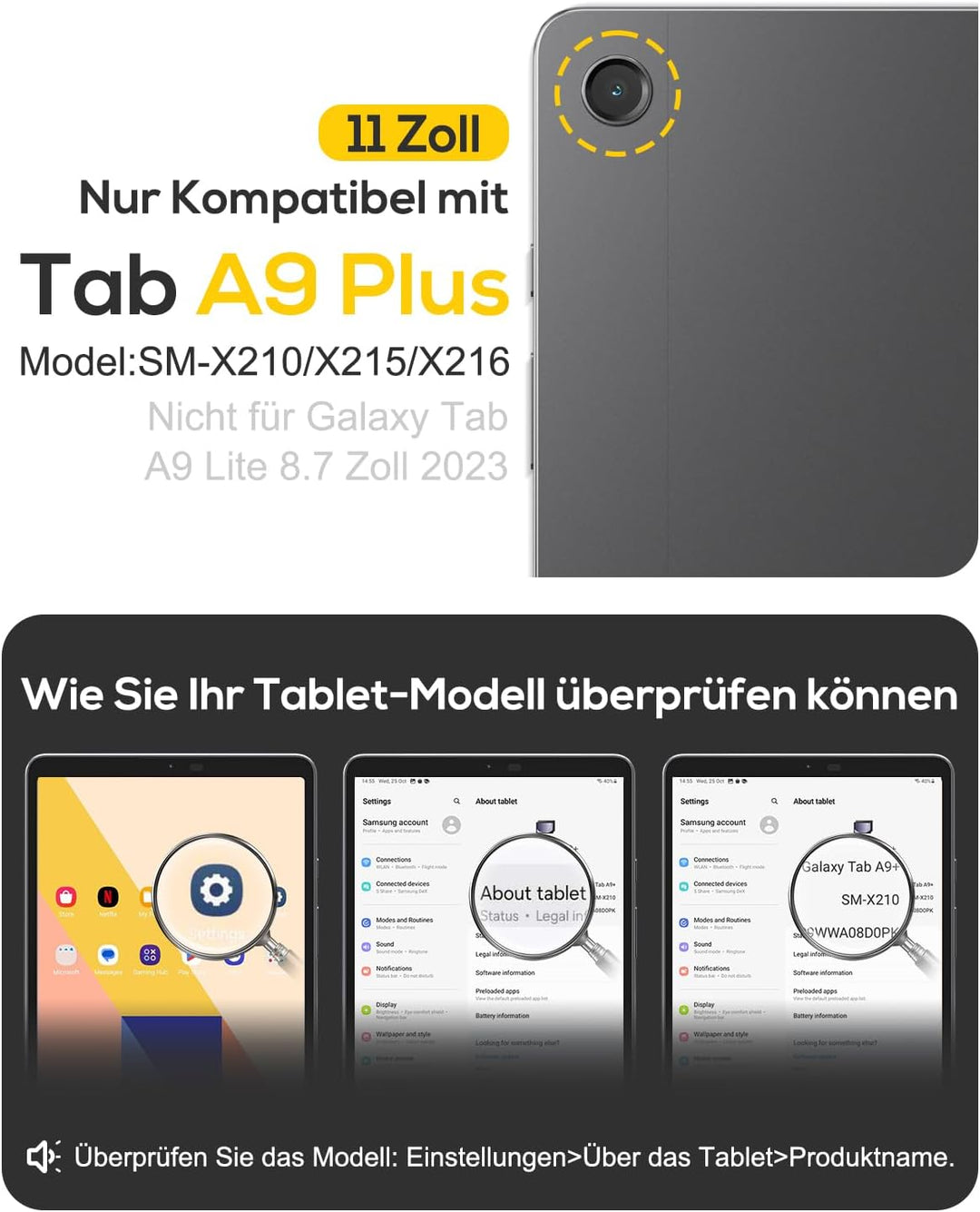 BRAECN für Galaxy Tab A9 Plus Hülle 11 Zoll 2023, Stossfeste für Samsung Tablet A9 Plus hülle mit Di