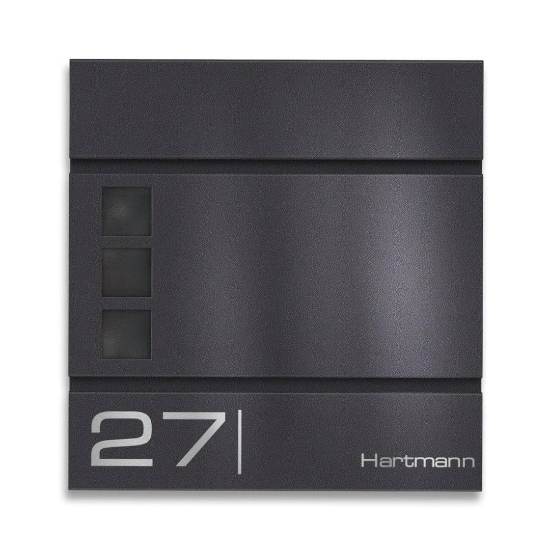 Metzler Briefkasten in Eisenglimmer DB703 Cube - Name & Hausnummer als Lasergravur - Design Wandbrie