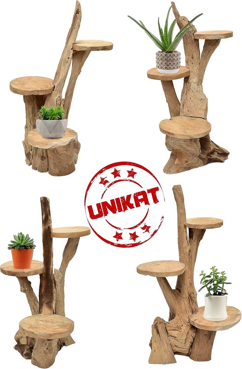 Teak Blumenständer mit 3 Ablagen Blumenpodest Pflanzentreppe Blumenregal Ständer Blumenhocker Massiv
