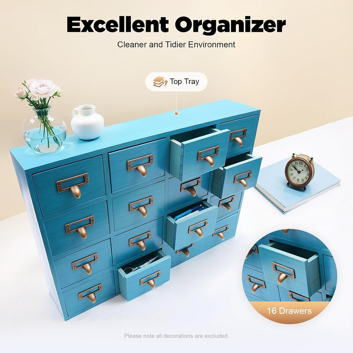 Vintage Apotheker Schrank 16 Schubladen für Schreibtisch, Holz Organizer Apothekerschrank mit Schubl