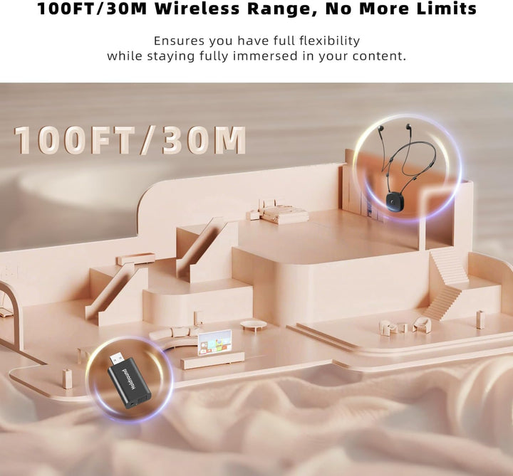 Holdsound HSD100 TV Kopfhörer Kabellos Senioren, Funkkopfhörer Kabellos für TV mit USB-Sender, Nacke