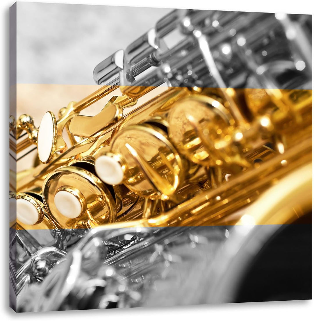 Pixxprint schimmerndes Saxophon als Leinwandbild/Grösse: 70x70 cm/Wandbild/Kunstdruck/fertig bespann