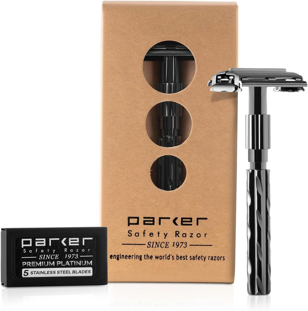Parker Safety Razor 22R - Stiel Schmetterling Öffnen Double Edge Safety Razor & 5 Premium Blades