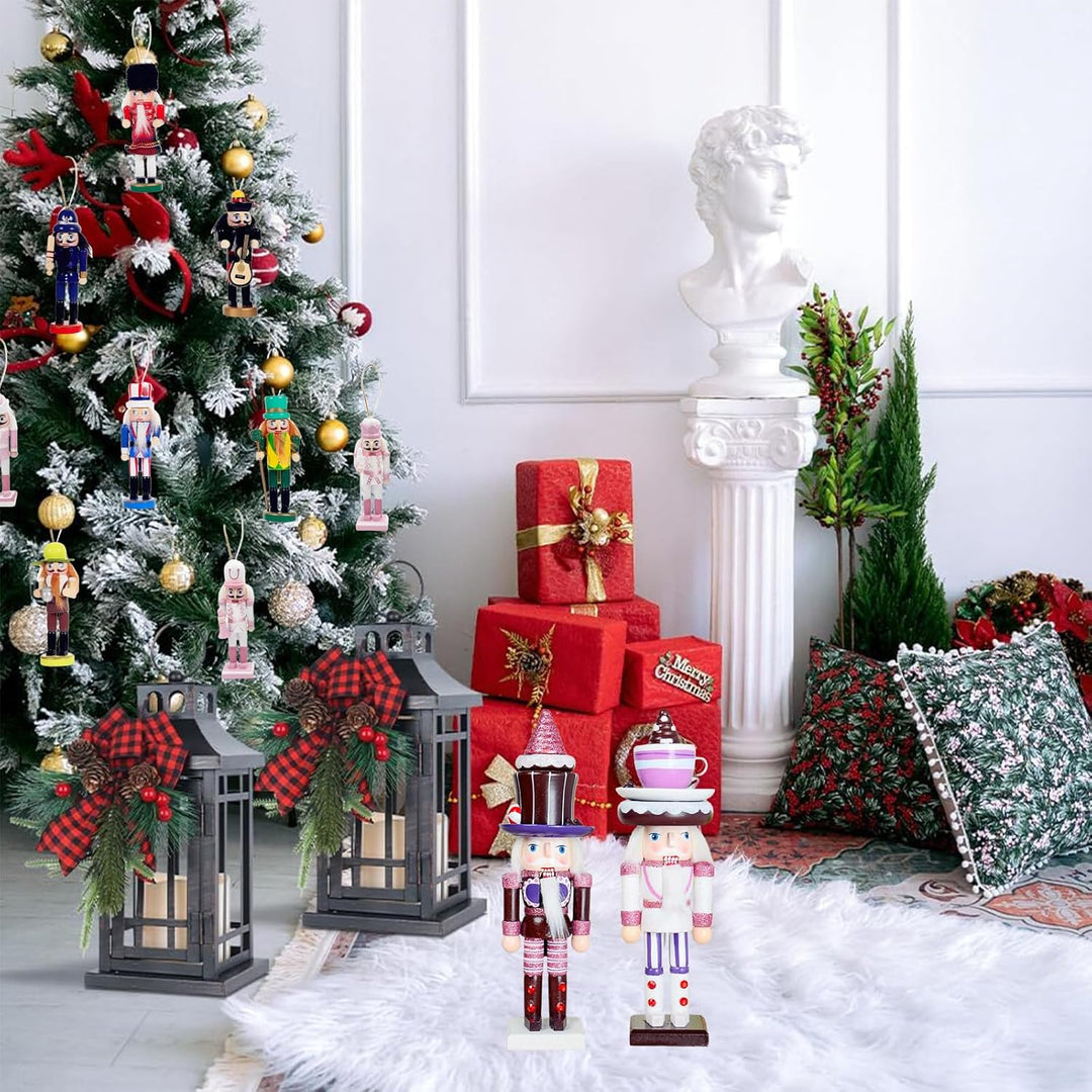 6 Stück 12cm Rosa Weihnachten Nussknacker Figur Klein,Holz Nussknacker Soldat Traditionelle Weihnach