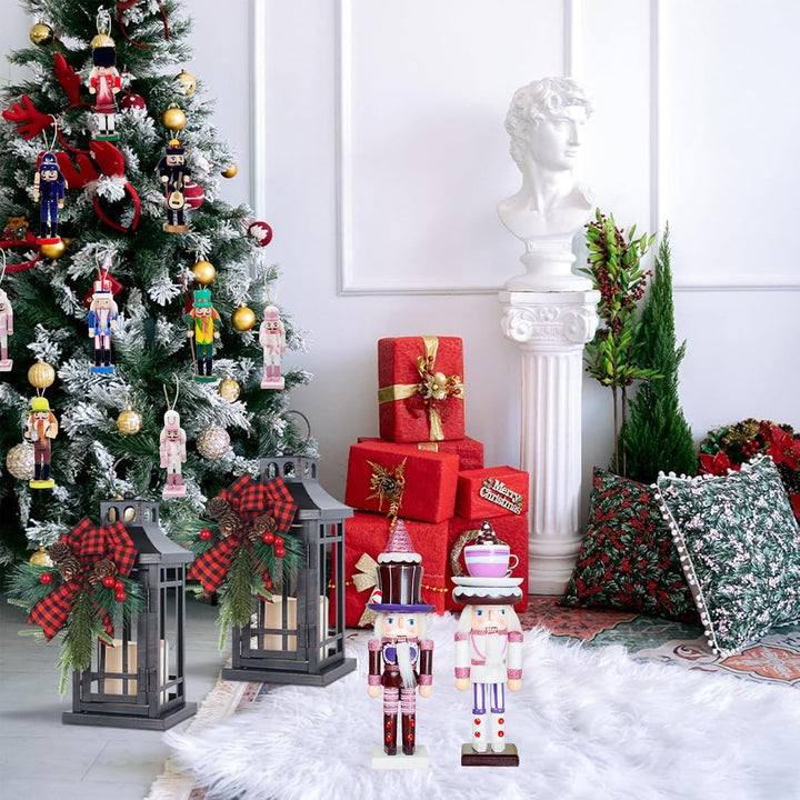 6 Stück 12cm Rosa Weihnachten Nussknacker Figur Klein,Holz Nussknacker Soldat Traditionelle Weihnach