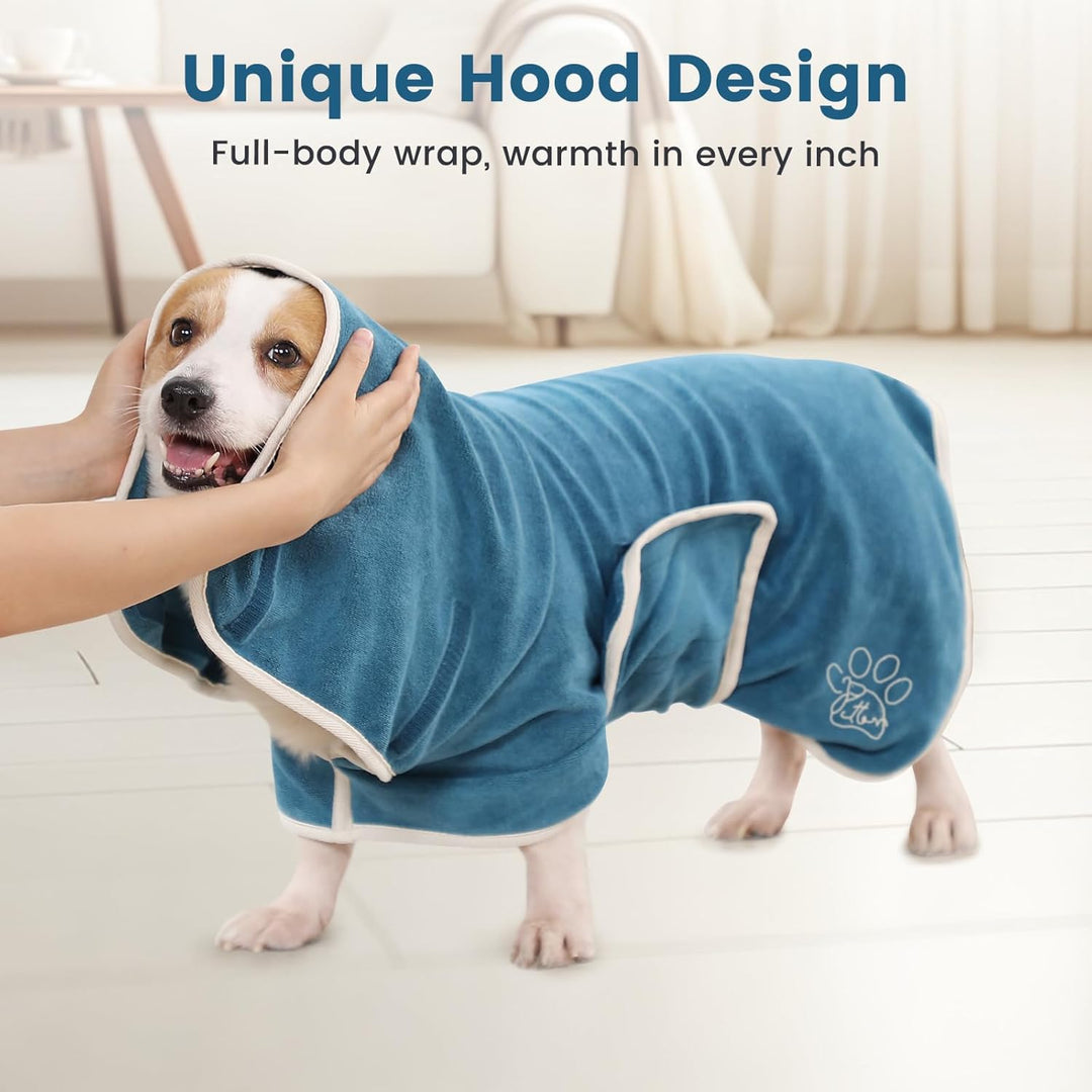 PETTOM Hundebademantel, Bademantel Hund mit Hohem Kragen, Hundebademantel für Grosse Mittelgrosse un