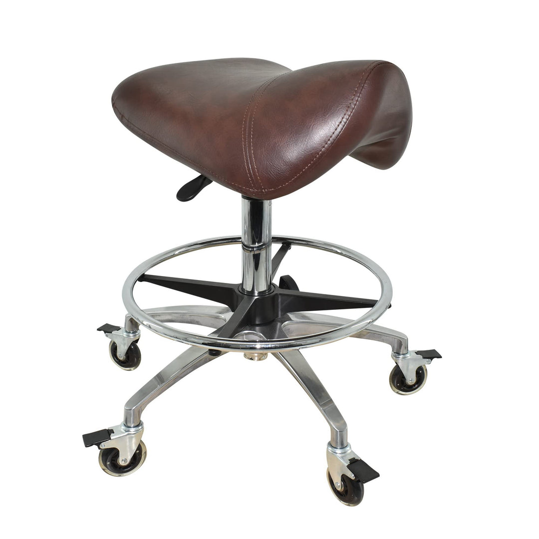 Premium Sattelhocker braun mit Bremse, Sattelstuhl für Rückenentlastung, Rollhocker höhenverstellbar