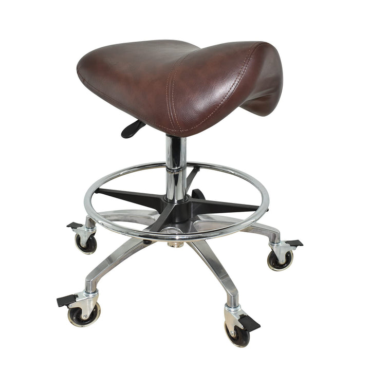 Premium Sattelhocker braun mit Bremse, Sattelstuhl für Rückenentlastung, Rollhocker höhenverstellbar