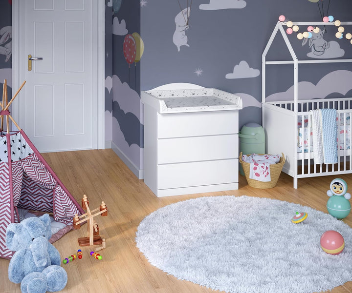 BELLABINO Oti Wickelaufsatz - Wickeltischaufsatz für Malm, Hemnes, Nordli Kommoden in weiss - Wellig