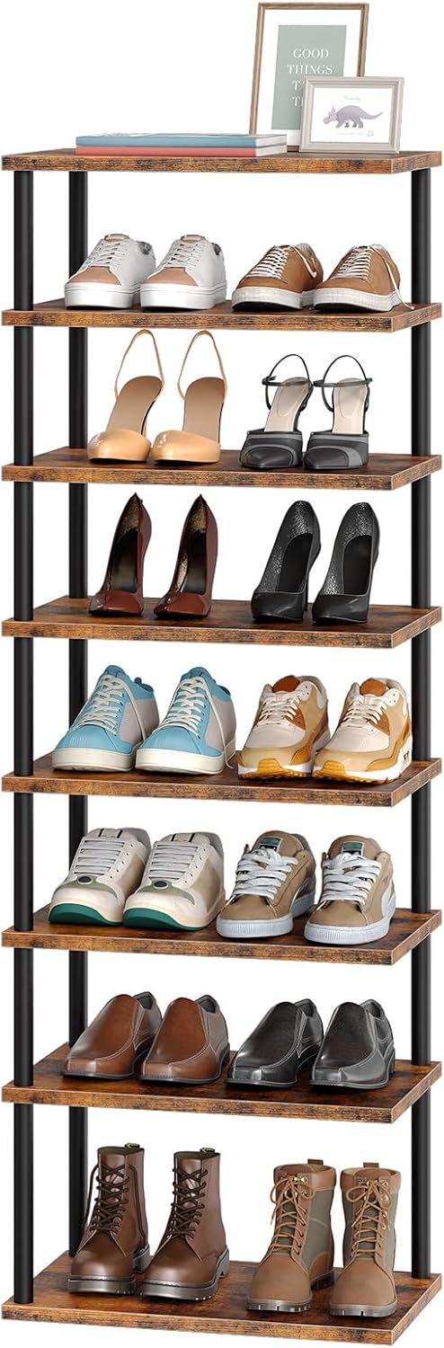 HOOBRO Vertikales Schuhregal, 8-lagiges Schuhregal, schmales Schuhablage, Schuhschrank, Schuhständer
