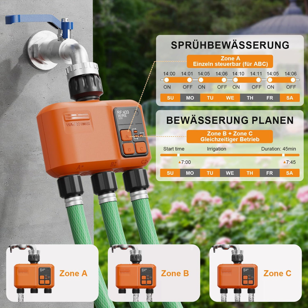 Bewässerungscomputer WLAN 3 Ausgänge mit 300 Meter RF, Starke Wanddurchdringung, Automatische Smarte