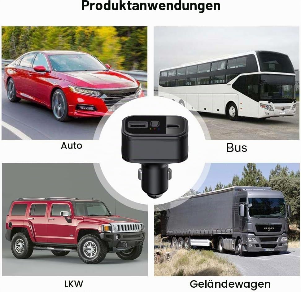 4G LTE GPS Tracker, Verstecktes 4G GPS Tracker Gerät ohne ABO Auto Zigarettenanzünder Dual USB Typ C